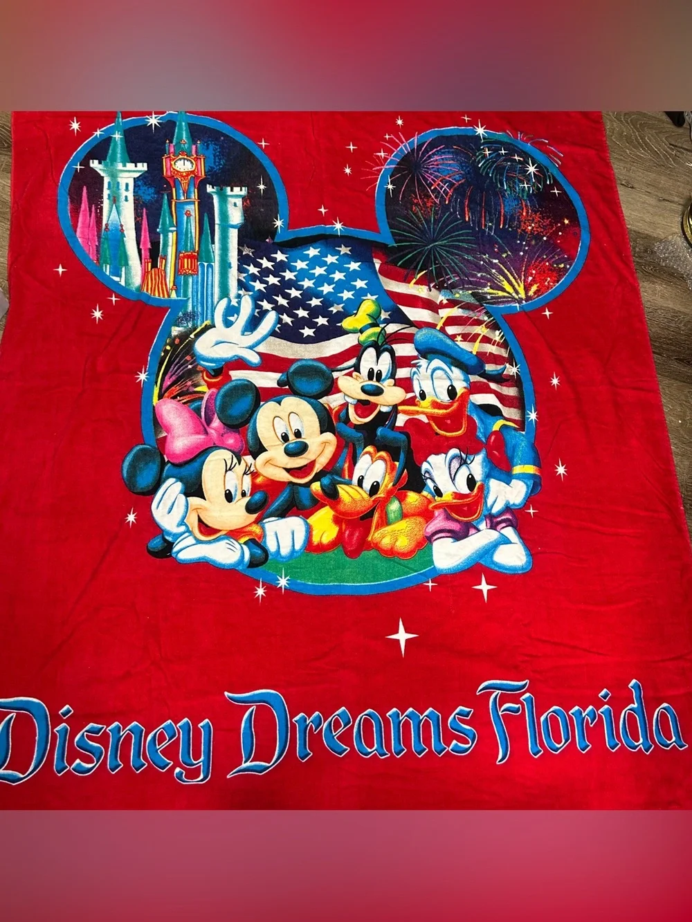 Disney Parks Mickey Friends Castle Fireworks Oversized Beach Towel 58x66 NWOT